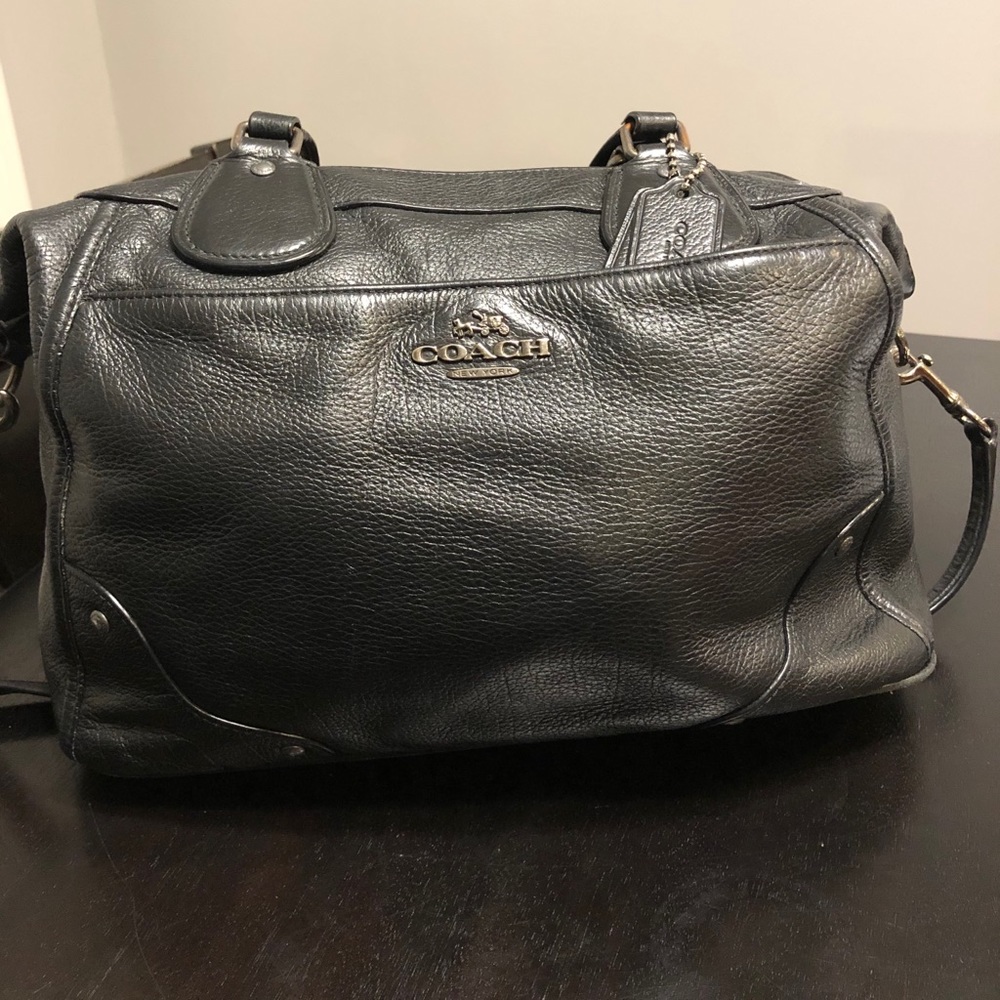 Coach Black Leather Satchel with Crossbody Strap